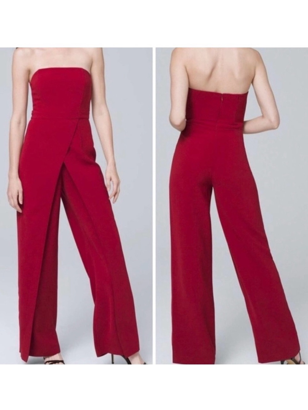 White House Black Market red jumpsuit Size 2 Date night Dressy Strapless Fancy